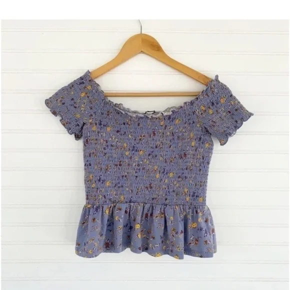 American Eagle Outfitters Blue and Purple Ruffled Peplum Blouse - Picture 2 of 3